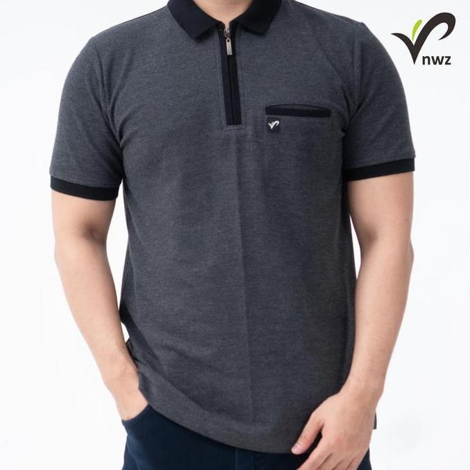 Kaos Polo Kerah Wangki Pria Zipper Saku Big Size Cotton | Baju Jumbo Resleting Warna Hitam Abu TSY