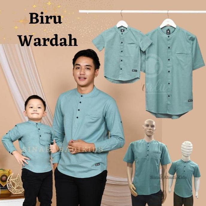 Qurlu - Kemeja Koko Dewasa/Anak warna biru WARDAH (Bisa couple ayah anak)