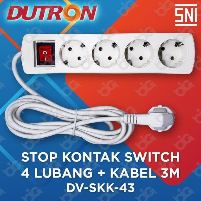 Stop Kontak Arde + Saklar + Kabel 3 Meter DUTRON 4 Lubang - DV-SKK-43