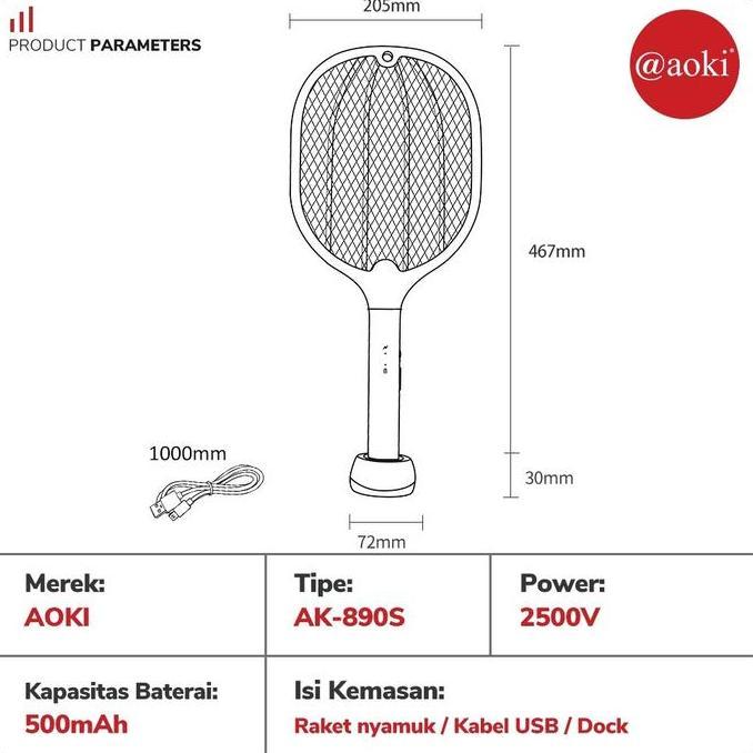Raket nyamuk insect killer 2 in1 LED UV canggih Batre 500mAh Charger cas AEON /AOKI