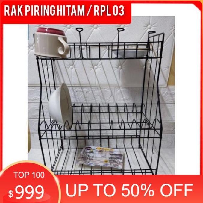 RPL 03 HITAM / RAK PIRING SUSUN 3 ANTI KARAT / rak kawat susun 3 / rak piring RPL 03 / rak piring RP