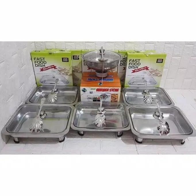 PROMO prasmanan set full kaca 5 tempat lauk+ 1 tempat soup 555