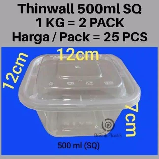 Thinwall 500ml SQ / Thinwall 500ml Kotak Persegi /Kotak Thinwall 500ml