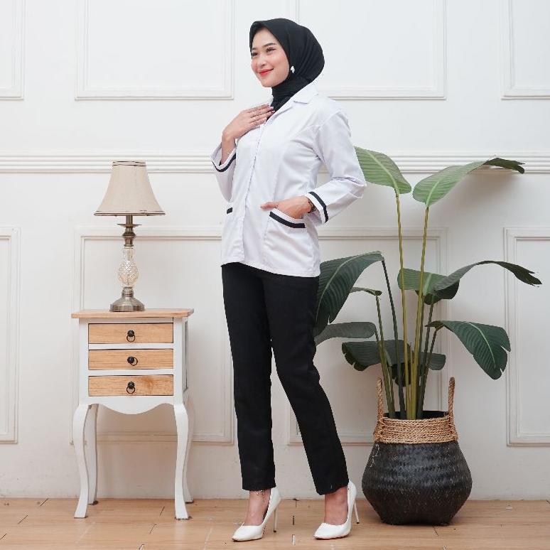 Tahan Lama Baju Dinas Putih Wanita Baju Putih Lis Hitam Pns/Pdh/Asn/Guru/Perawat Bidan