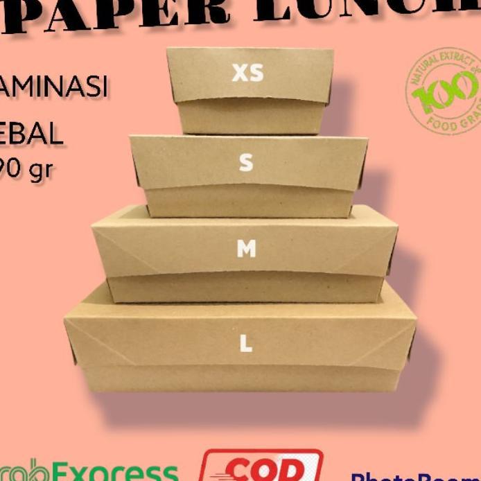 Paper Lunch Box ( Xs, S Isi 100 Pcs ) ( M, L  Isi 80 Pcs ) Dus Nasi Lunch Bok Makanan Kekinian Paper