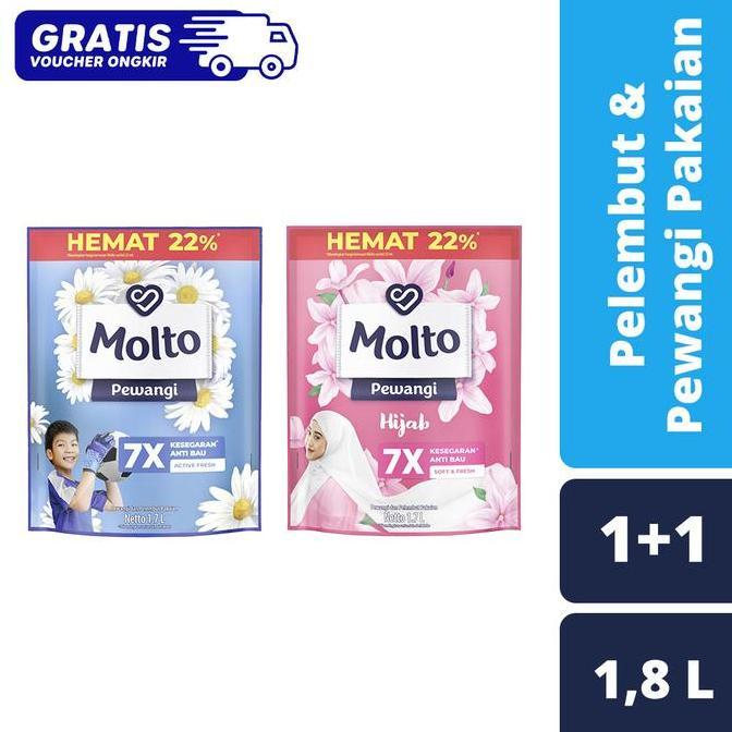 Clxs- Molto Pewangi Blue 1800Ml Free Molto Softener Floral Shower 1800Ml
