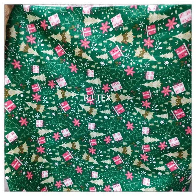 Lansungaja- Katun Jepang Motif Christmas - Kain Katun Natal - Bahan Katun Motif Natal Pohon Natal