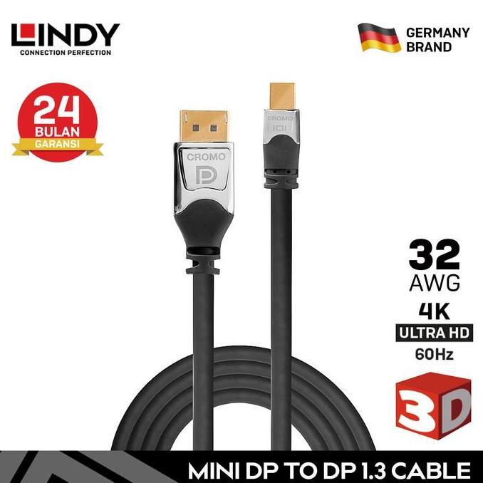 Mini DisplayPort LINDY Mini DP to DP 1.2 4K60 UHD, Cromo