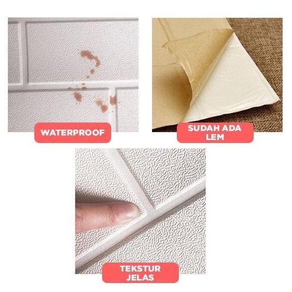NAUMI (PAKET 10 LEMBAR) WALLPAPER STIKER 3D 77 x 70 CM BATA HALUS TEKSTUR KULIT JERUK HIASAN DEKORAS