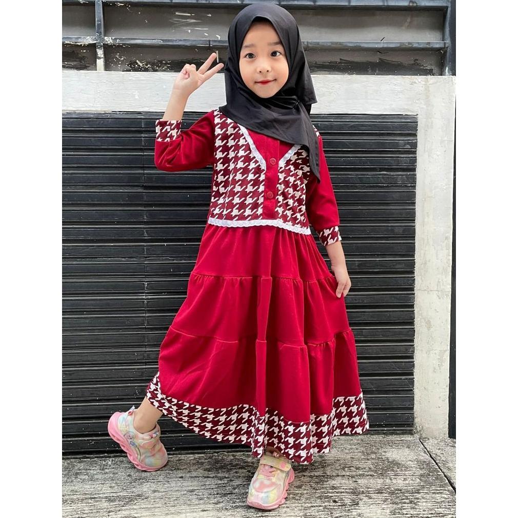 100% AMAN CF KIDS GAMIS ROMPI ANAK PEREMPUAN DRESS MUSLIM ANAK MOTIF HOUNDSTOOTH SHAVIA