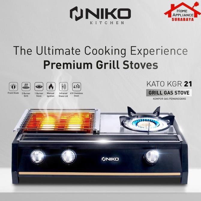 NIKO KATO Kompor Gas 1 Tungku + Kompor Panggang BBQ Grill 2 Tungku - Kompor Bakar Sate Sosis 2 IN 1 