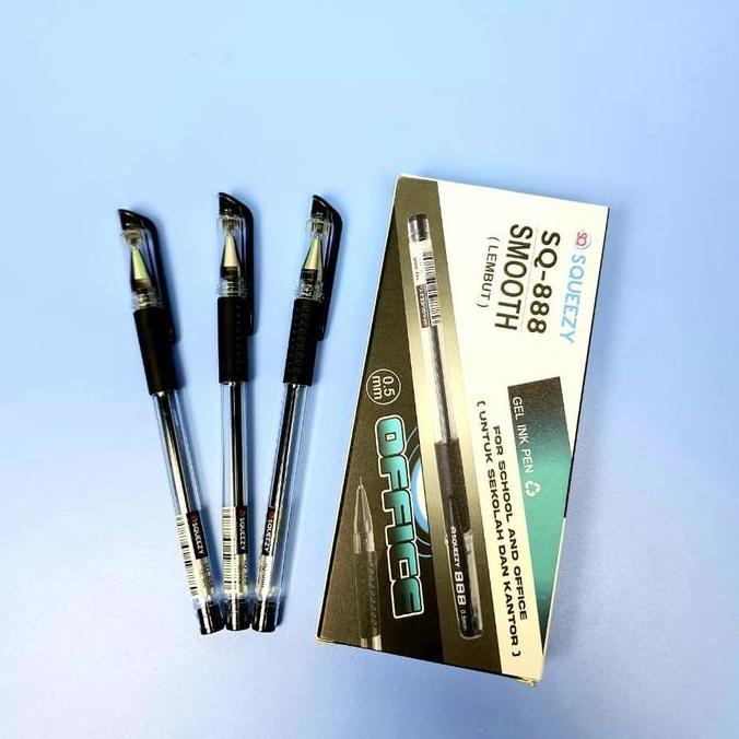 Harga Grosir ( 1 DUS / 12 KOTAK )  Pulpen Gel Pen SQUEEZY SQ-888 HITAM,BIRU,MERAH LA