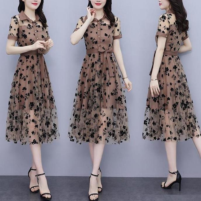 Kleid- Fanmu 4097 Wanita Gereja Dress Simpel Elegan Korean Style Party Kristen Selutut Brokat Wanita