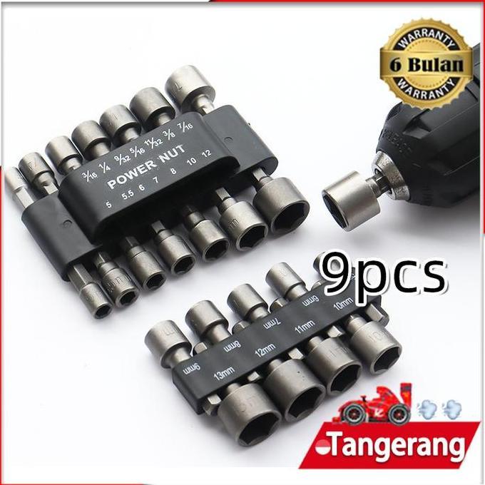 MRIKI 9pcs/set Kunci Sok Drilling / Hex Nut / Mata Roofing Hex Socket