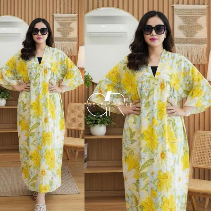 Kleid- Daster Dress Terbaru Motif Rayon Premium Lengan Lonceng Dress V Neck Resleting Busui 2025