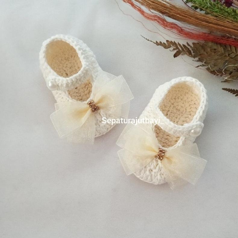 Grosir Sepatu Rajut Bayi / Sepatu Bayi Pita / Sepatu Pesta Bayi Bisa Custom Warna
