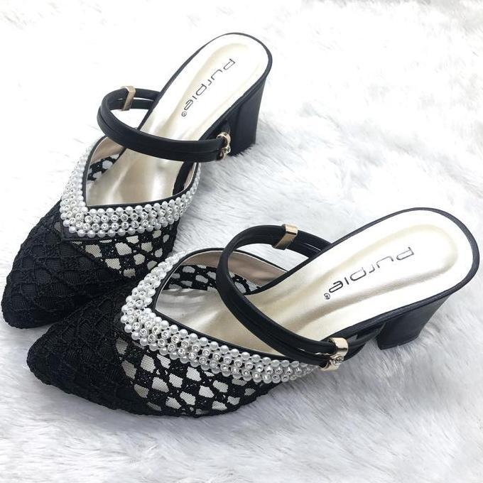 Sandal High Heels Pesta Wanita Brokat Purple Shoes Original LJ