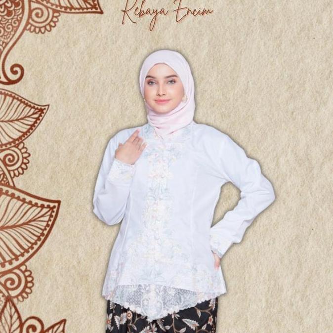 Kebaya Encim Bordir Modern Putih Bordir Warna Lengan Panjang Wisuda Kondangan Kantor Modern Pesta JS