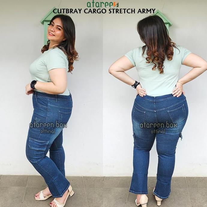 Hose- Afareen - Jeans Cutbray Cargo Wanita Jeans Cargo Cutbray Celana Jeans Panjang Cutbray Wanita J
