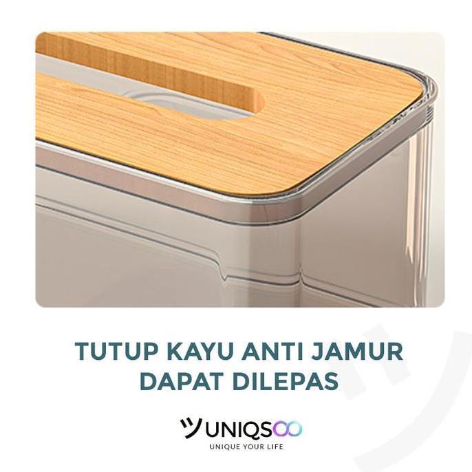 UNIQSOO Tempat Penyimpanan Tissue Transparan Kotak Tisu Estetik Minimalis Tutup Kayu Premium Quality