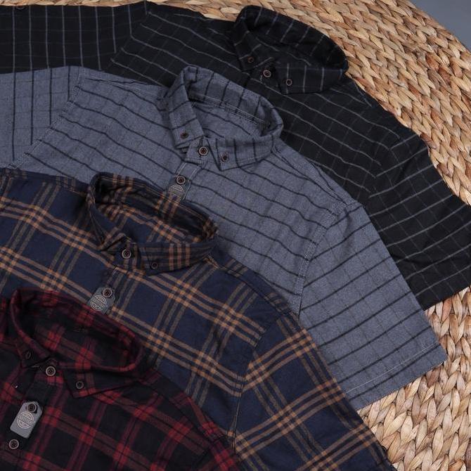 Vorgese- Kemeja Flanel Lengan Pendek Premium Dshiko Project Pria Distro Panjang Casual Katun Baju Ko