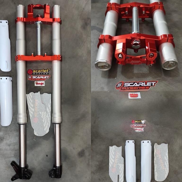 SHOCK KLX / D TRACKER USD DOUBLE ADJUSTER 910MM FULL CNC + SEAL CADANGAN + CAVER SHOCK DLL SCARLET R