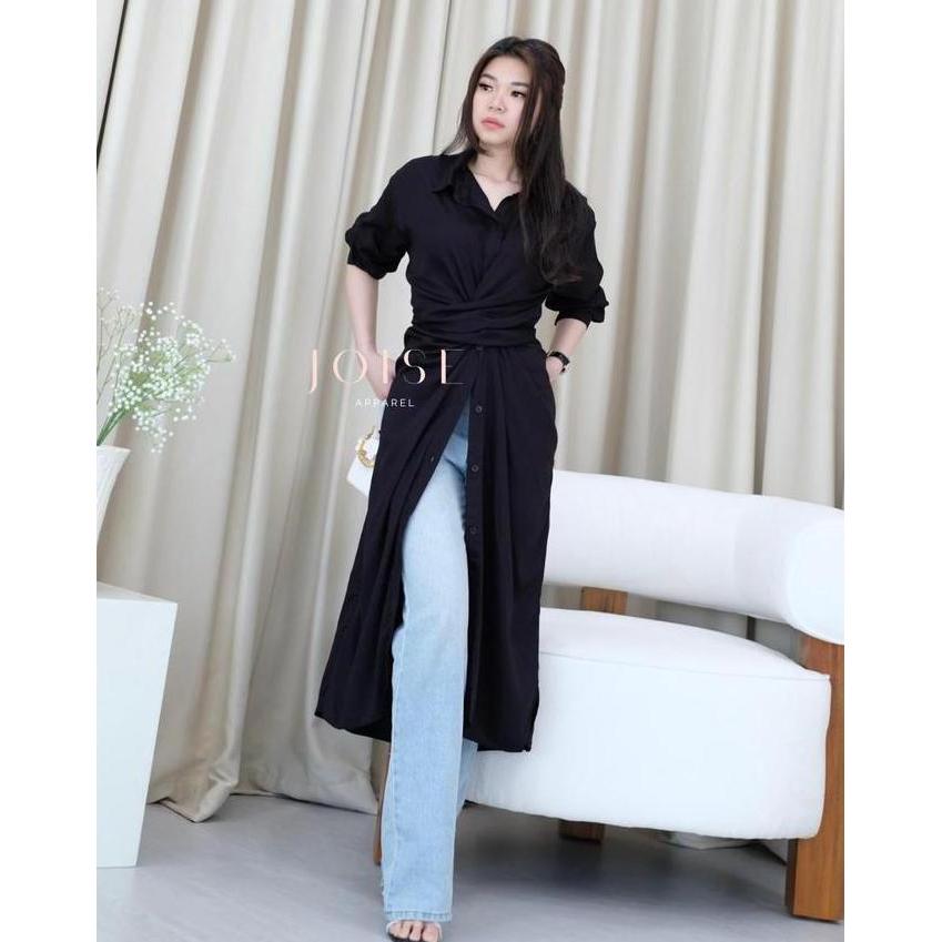 JOISE - Aurelie Long Shirt Dress Wanita / Dress Tali Panjang / Gamis / Tunik Rayon Twill Casual Flow