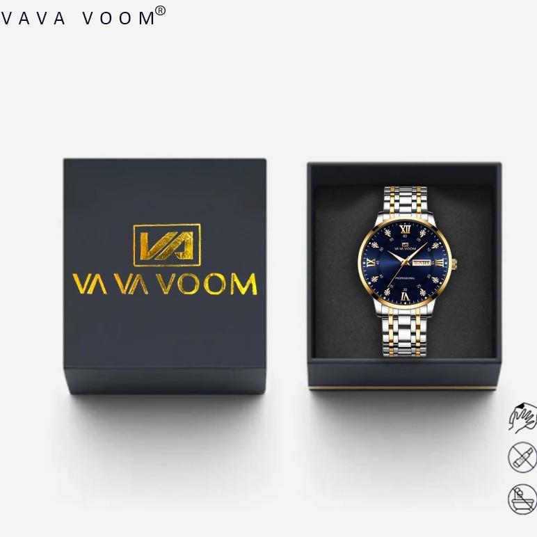 VAVAVOOM 2461 Jam Tangan Pria Original Luxury Rantai Tahan Air Stainless Steel Analog Quartz Watch +