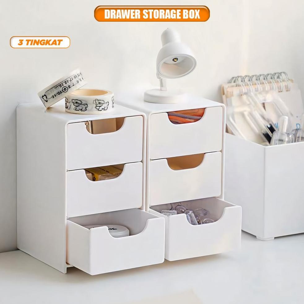 MURAH Rak Laci Susun Mini 3 Tingkat / Tempat Penyimpanan Drawer Storage Box Laci Mini Aesthetic Kore