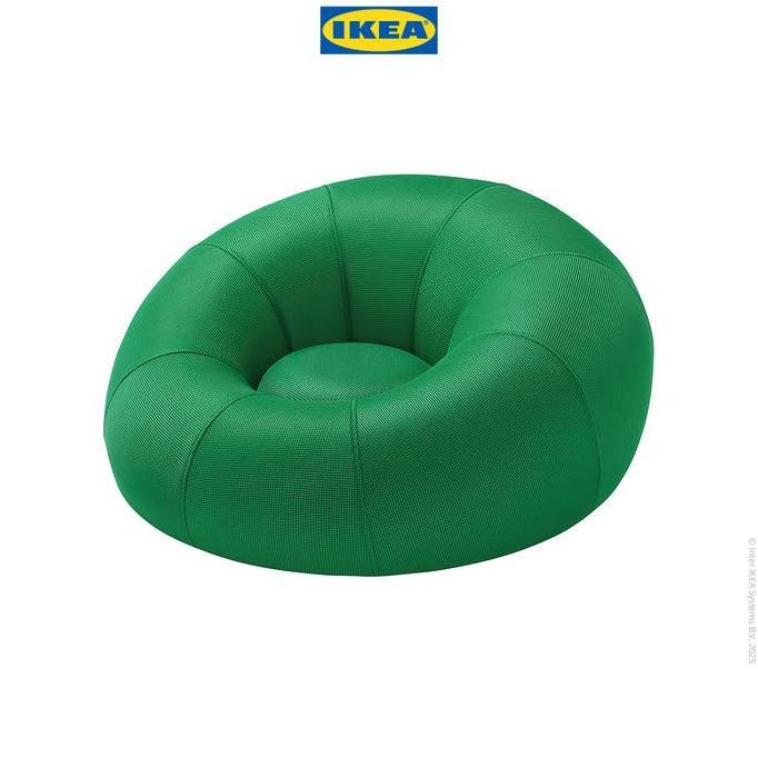 IKEA BRANNBOLL Kursi Santai Gaming Tiup Hijau Terang Plastik Busa