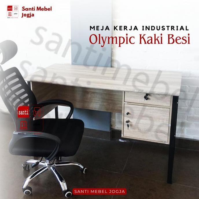 Meja Kerja / Meja Kantor / Meja Belajar Industrial Kaki Besi Olympic