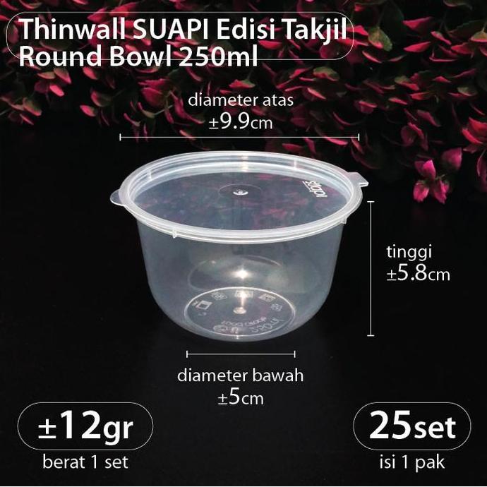 Paket 25 pcs - Thinwall Round Bowl Suapi - Edisi Takjil - Mangkuk Plastik 250 ml - RB Container 250m