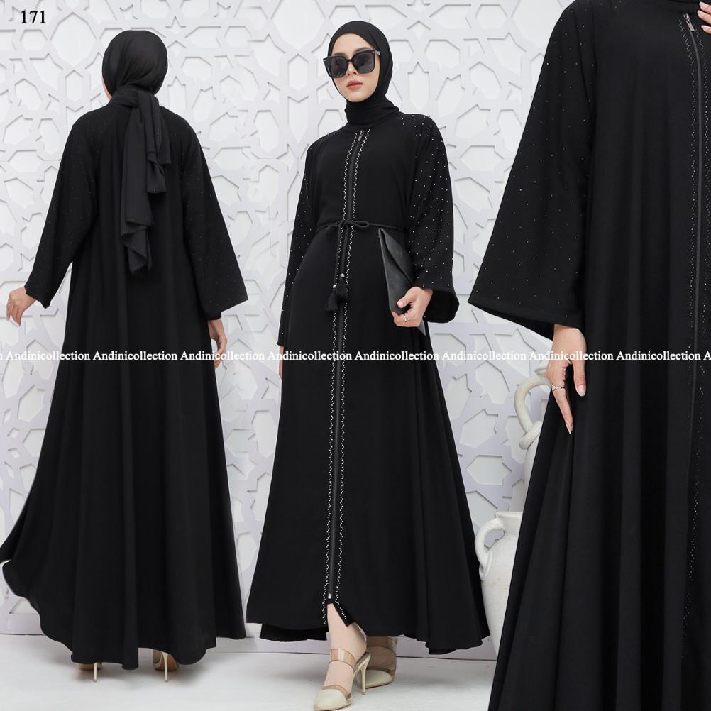 DISKON Abaya Jetblack Hitam Pekat Jetblack Premium Full Sleting Gamis Outer Syari Muslimah remaja un