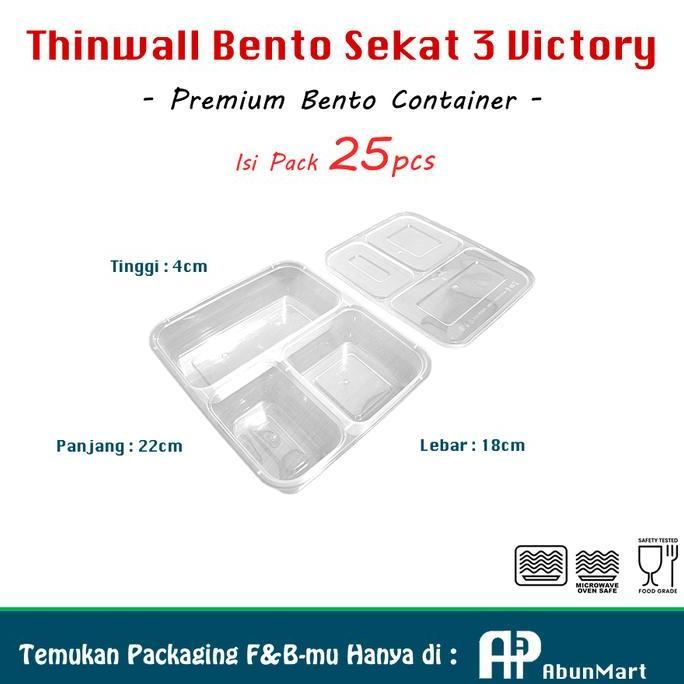 Thinwall Bento Sekat 3 (Victory) Isi 25pcs