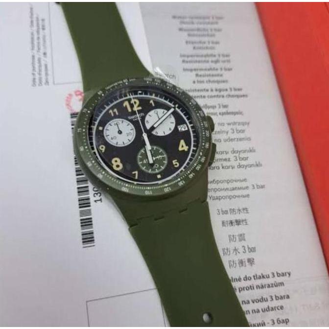 Swatch Chrono Jam Tangan Pria Karet SUSG406 NOTHING BASIC ABOUT GREEN Original