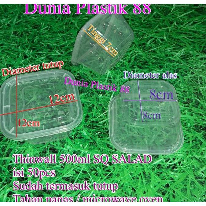 isi50pcs 500ML SQ SALAD S4 thinwall plastik tahan panas microwave oven