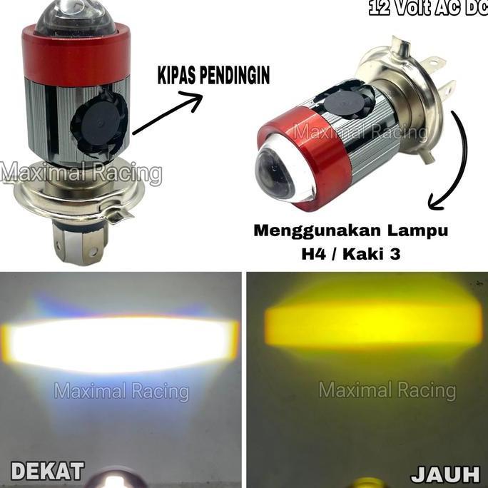 LAMPU UTAMA MOTOR LED H4 LASER AC DC 30WATT/LAMPU DEPAN MOTOR H4 3 KAKI LASER LED SUPER TERANG/LAMPU