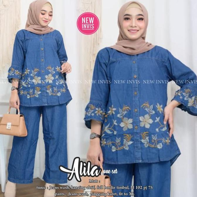 Alila One Set Kulot Jeans - Setelan Atasan Bawahan Kulot Wanita Kekinian -  Baju Setelan Wanita