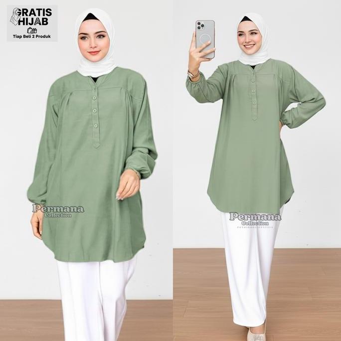 Polos Blus Atasan Wanita Jumbo Lengan Panjang Rayon Viscose Nyaman Anti Luntur untuk Busana Muslim D