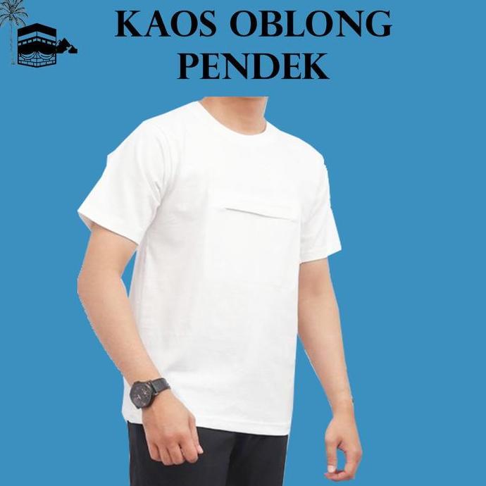 New Kaos Oblong Pendek Haji Umroh Kantong Depan Ardha Exclusive Putih Polos Pria Baju  Katun Dewasa 