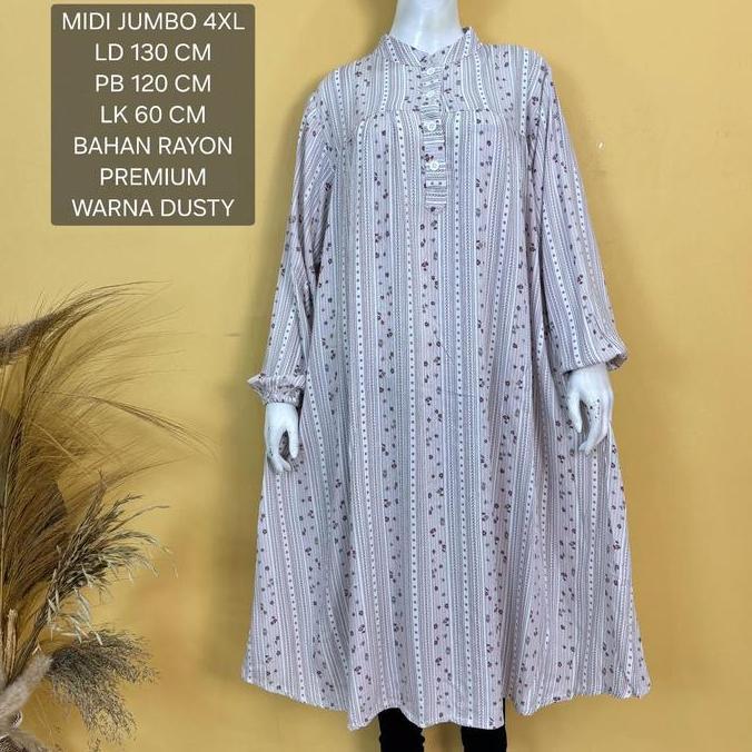 Midi Dress Jumbo Ld 130 Cm Bahan Rayon Premium - Adeeva Long Tunik
