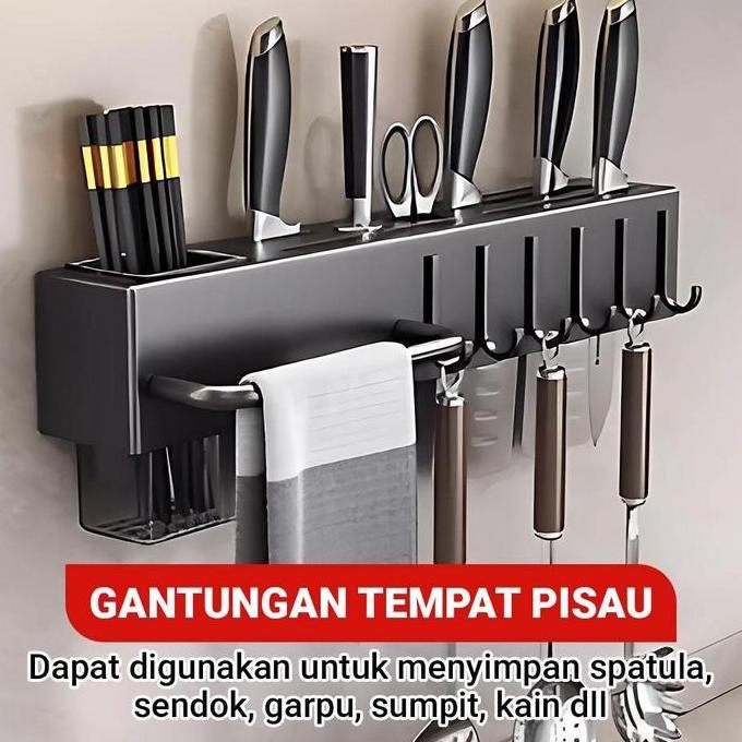 TERLARIS RAK GANTUNG DAPUR MULTIFUNGSI | RAK PISAU DAPUR DIDING PLASTIK TANPABOR