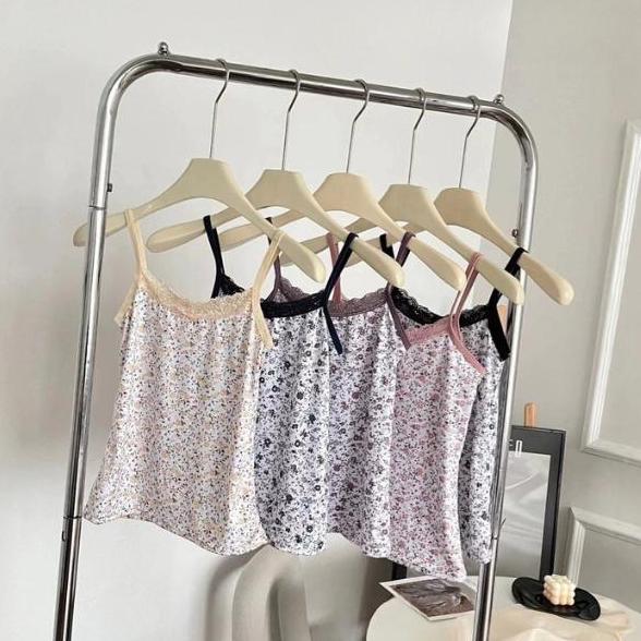 HOT DEALS RSB BR699 Baju Tanktop Fashion Wanita Corak Bunga Elastis Sexy Square Knit Fashion Korea