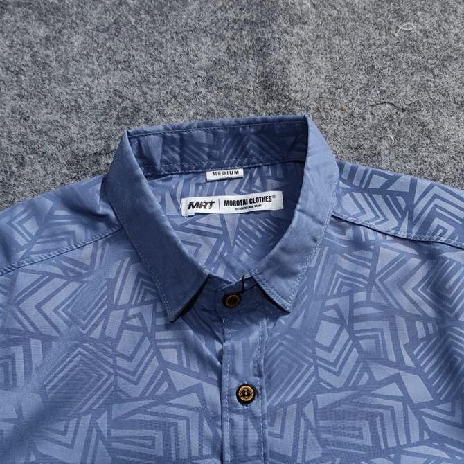 Kemeja Embos Sultan Pria Lengan Pendek Denim Etnik Casual Slimfit