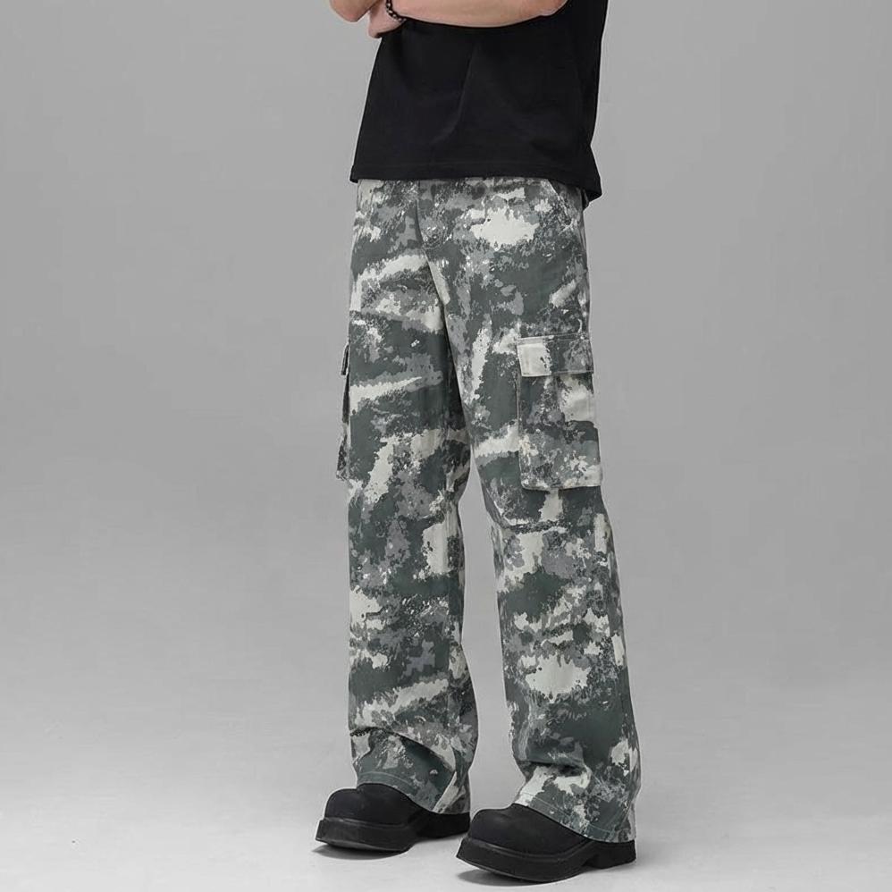 NEW DEALS Celana cargo pria hijau panjang Korean style baggy pants straight cut gombrong unisex casu