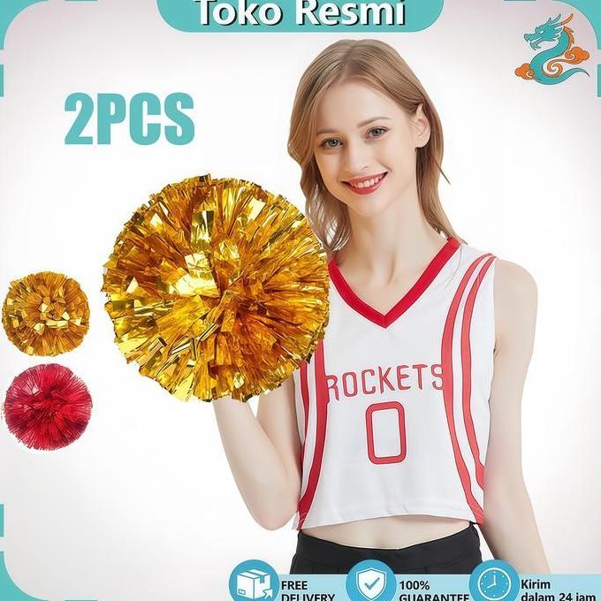 XARIELTA 2pcs Pom Pom Cheerleader Pompom Nari Cheerleader Bola Bunga Cheerleader Pom Pom Pemandu Sor