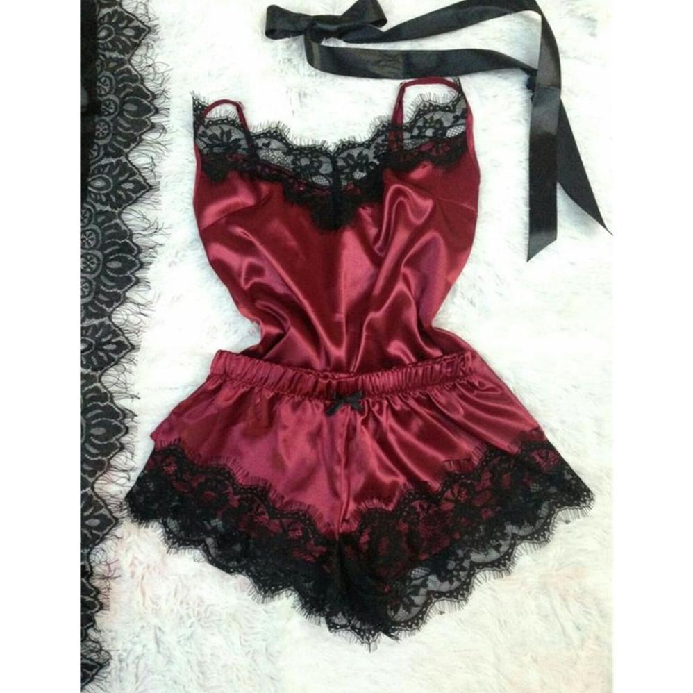 TERBARU Stelan Piyama Baju Tidur Wanita Tali Satu Celana Pendek Satin Renda #15