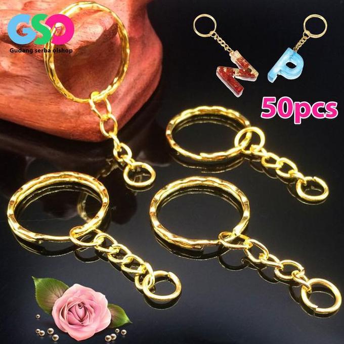 KOLBUNE 50pcs Ring Gantungan Kunci Besi Ring Ganci Gepeng Ring Keychain Gold
