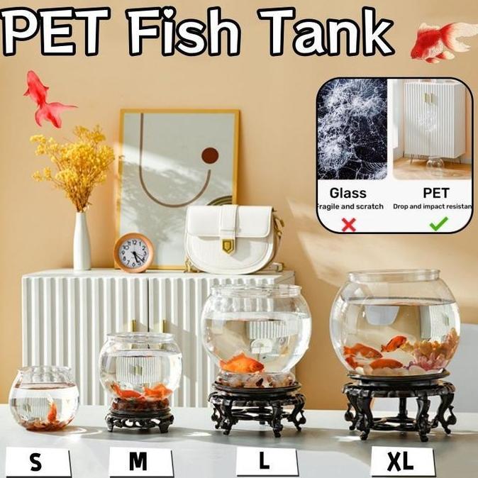 PARANE Aquarium Bulat Fish Bowl Dengan Basis Estetik Kaca Ikan Hias Aquarium Bulat Aquarium Tank