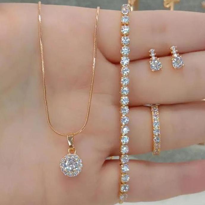 Megatitanium - Satu Set Perhiasan XP Lapis Emas Anti Luntur Wanita Dewasa Realpict Aksesoris Nyaman 